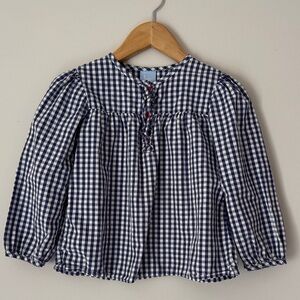 Bella bliss Girls Navy Gingham Long-Sleeve Peasant Top